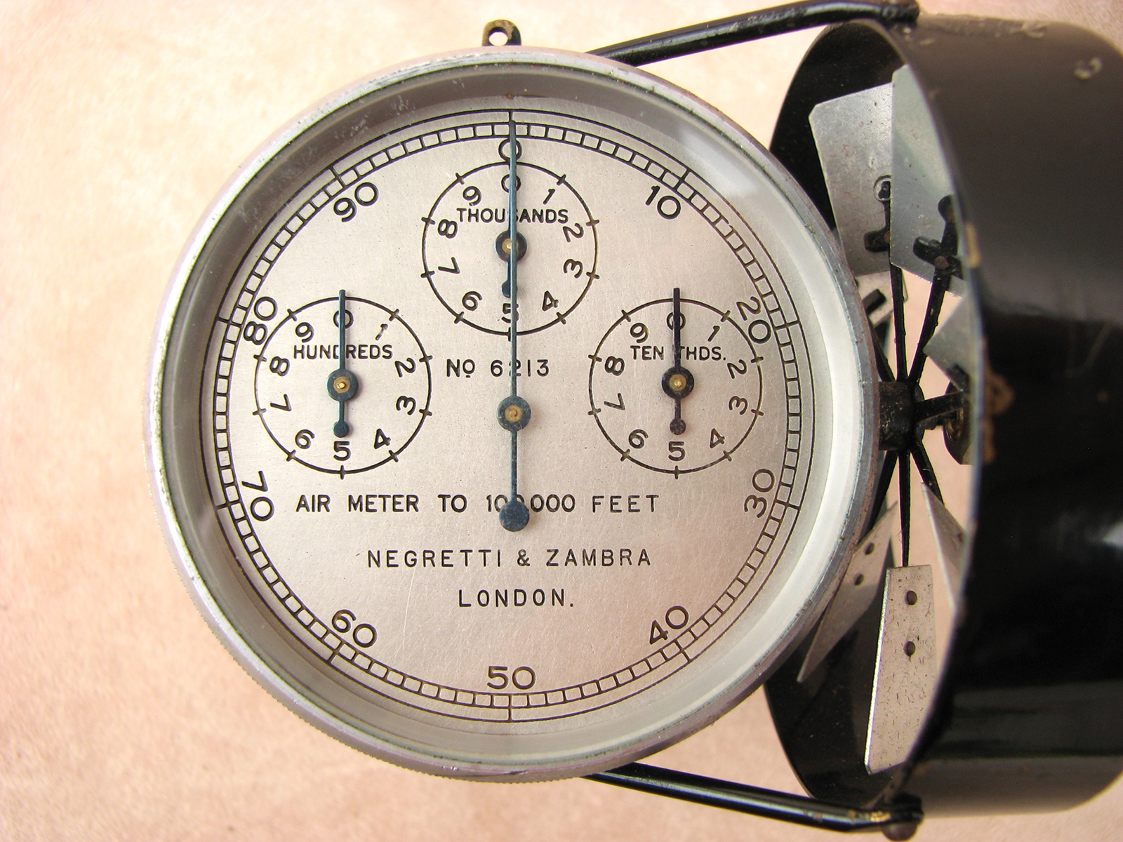 Vintage Negretti & Zambra medium speed Air meter in fitted leather case